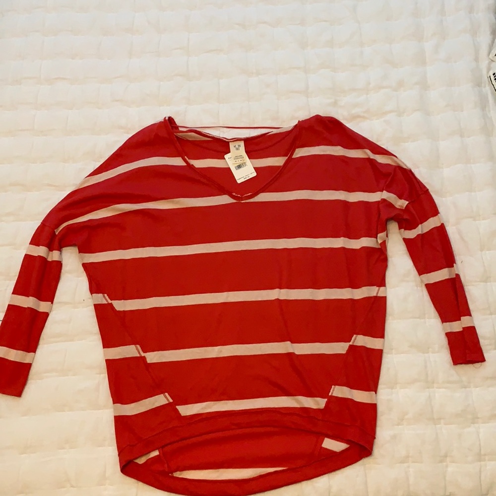 Free People Red Oversized Striped Sweater